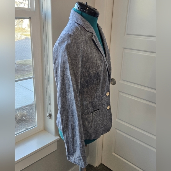 CARTONNIER ANTHROPOLOGIE CHAMBRAY LINEN BLEND 2 BUTTON BLAZER JACKET WOMEN 4 - Picture 3 of 12